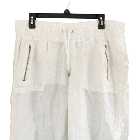 Athleta Cabo Linen Pants Women's Size 16 Casual White Wide Leg Pull On Pockets - Picture 4 of 10